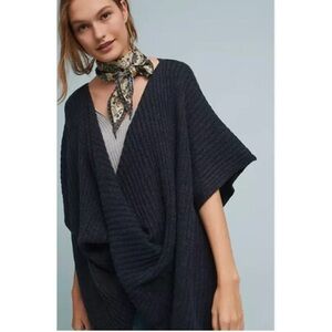 Cozy Draped Rib-Knit Sweater - Black